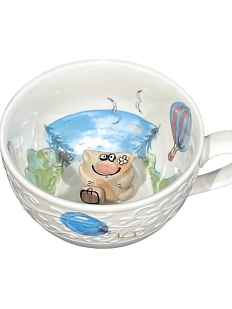 Чашка для чая ручной работы Мадам де Тюль с фигуркой внутри Свинка, фарфор, 250 мл