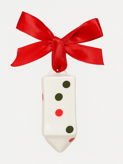 Ёлочная игрушка конфета «Конфетти» красно-зеленая, белая керамика, фото 2.