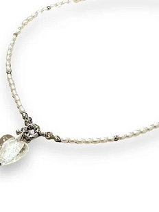 Колье ручной работы «Glass heart», прозрачное, латунь, жемчуг, стекло