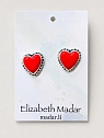 Серёжки-гвоздики Elizabeth Madar Сердца с орнаментом, красные, керамика, превью фото 1
