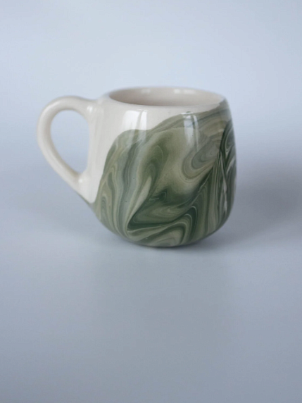Кружка ручной работы круглая «Зелёный мрамор», керамика, 250 мл, фото 1.