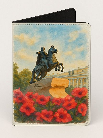 Обложка на паспорт «Медный всадник, акварель», искусственная кожа, фото 1.