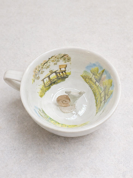 Чашка для чая ручной работы Мадам де Тюль с фигуркой внутри Улитка, фарфор, 250 мл, фото 2.
