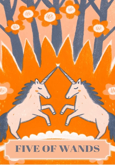 Открытка Таро Пятерка Жезлов (Five of Wands), фото 1.