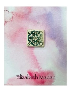 Брошь ручной работы Elizabeth Madar Плиточка, зелёная, керамика