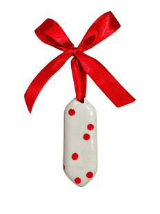 Ёлочная игрушка конфета «Красные точки», белая керамика