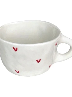 Чашка для чая ручной работы Сердечки красные, керамика, 250 мл