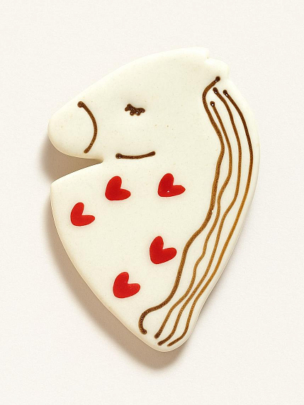 Брошь ручной работы «Лошадка» с сердечками, полуфарфор, фото 1.