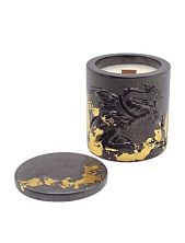 Соевая свеча «Грифон» с ароматом амбры и табака в гипсовом стакане, тёмно-серая с поталью, 130 мл