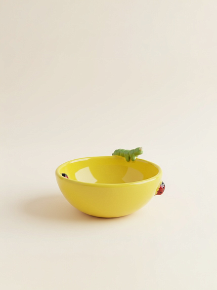 Глубокая тарелка ручной работы Emotion ceramics «Гусеница», желтая, керамика, 15 см, фото 2.