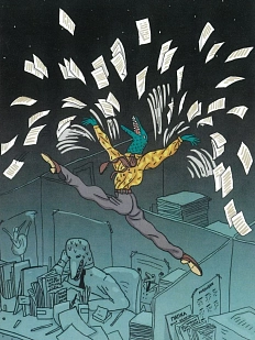 Обложка на паспорт Валя Карнавалова «Ящер в офисе», ПВХ, искусственная кожа