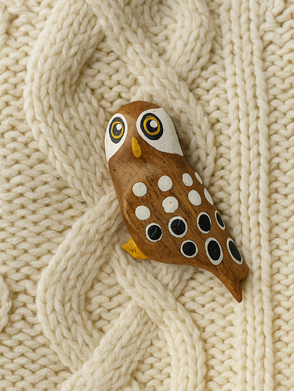 Брошь «Сычик», дерево, фото 4.