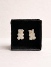 Сережки-гвоздики «Мармеладные мишки - смайл», белые, фарфор