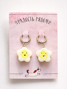 Серьги-конго «Цветочки», полимерная глина