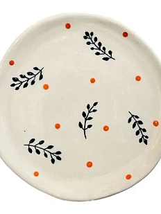 Тарелка ручной работы Малёма с росписью Веточки и точки, керамика, 13 см
