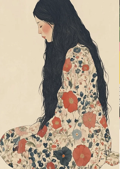 Постер интерьерный DARI DARI «Девушка в платье с цветами», А4, фото 1.