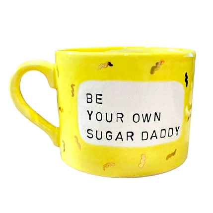 Кружка ручной работы Тата вытворяет/NF ceramics «Be your own sugar daddy», жёлтая, керамика, 500 мл, фото 2.