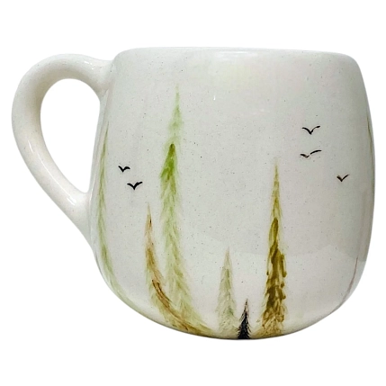 Кружка ручной работы Катя Вебер «Лес», белая, полуфарфор, 350 мл, круглая, фото 2.