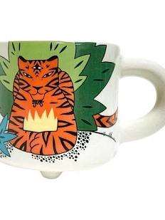 Кружка ручной работы Звер «Тигры», деколь, бежевая, керамика, 350 мл