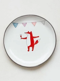 Тарелка ручной работы Ким керамика с бортиком Лис праздничный, белая, 13 см