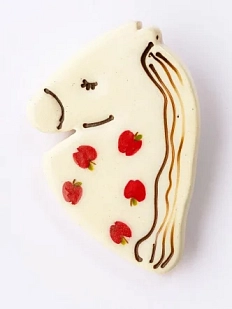 Брошь ручной работы Ловетанн керамика «Лошадка» с яблоками, полуфарфор