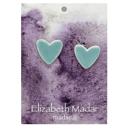 Серёжки-гвоздики ручной работы Elizabeth Madar Сердечки, голубые, керамика, фото 1.