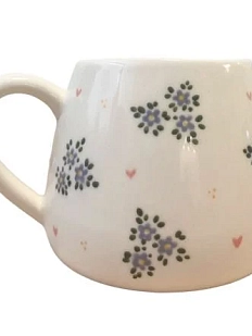 Кружка ручной работы Slowday Ceramics в голубой цветочек с сердечками, полуфарфор, 250 мл