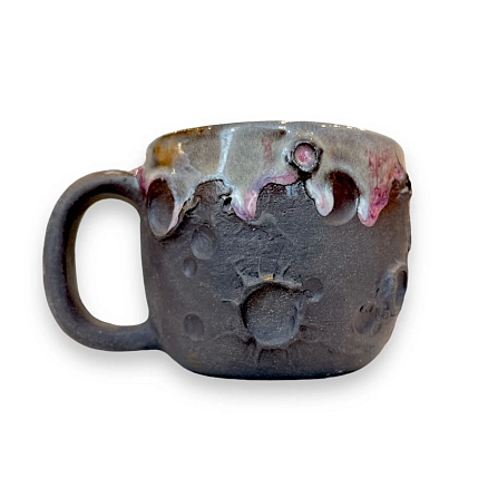 Кружка ручной работы ПинкФокс «Луна» с подтёками, чёрная матовая, керамика, 360 мл, фото 1.