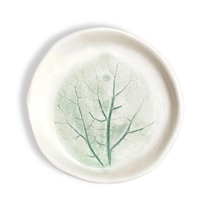 Блюдце для украшений ручной работы Чашки и поцелуи «Листочек», полуфарфор, 7 см, фото 1.