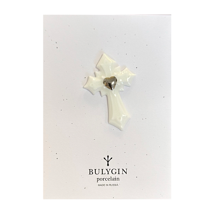 Брошь ручной работы Bulygin «Крест», бело-золотистая, фарфор, фото 2.