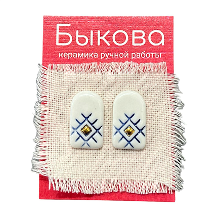 Серьги ручной работы «‎Синий орнамент»‎, фарфор, фото 1.