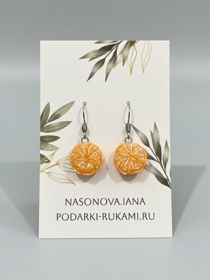 Серьги «Мандарины», полимерная глина, фото 1.