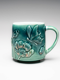 Кружка ручной работы «Бабочка», зеленая, фарфор, 430 мл