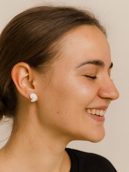 Сережки-гвоздики «Ракушки-завитки», белые, фарфор, в ассортименте, фото 5.