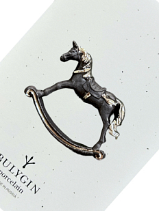 Брошь ручной работы Bulygin «Лошадка», чёрно-серебристая, фарфор