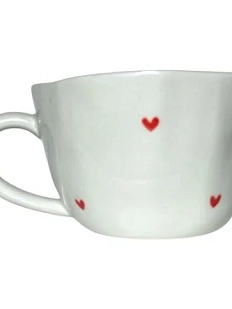 Чашка для чая ручной работы Slowday Ceramics в красное сердечко «Винтаж», полуфарфор, 400 мл