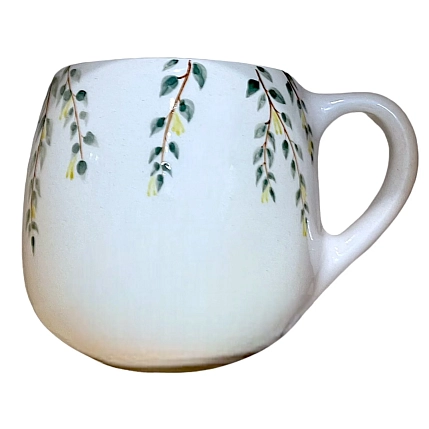 Кружка ручной работы Верба керамика с жёлтыми цветами, круглая, керамика 400 мл, фото 1.