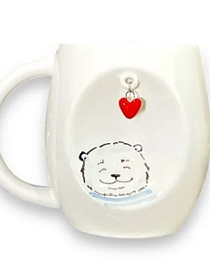 Кружка ручной работы Мишка с подвеской сердечком, керамика, 300 мл