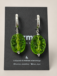 Серьги-конго Бур.Мур «Конфетка», родированная латунь, стекло, салатовые
