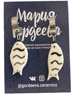 Серьги-конго Мария Гордеева «Рыбки», керамика, чёрно-белые
