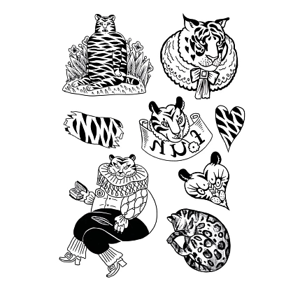 Временные тату Валя Карнавалова «Тигры чёрно-белые», 8 шт, фото 1.