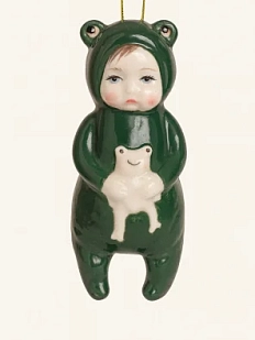 Ёлочная игрушка Ким керамика «Малыш в костюме лягушонка», 10 см, фарфор