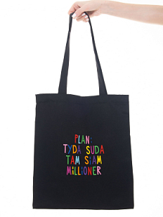 Сумка шоппер с надписью «Plan: tyda suda tam siam millioner», хлопок, чёрный