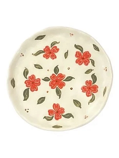 Тарелка ручной работы «Красные цветы», керамика, 15 см