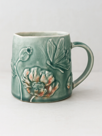 Кружка ручной работы «Бабочка», зеленая, фарфор, 430 мл, фото 1.