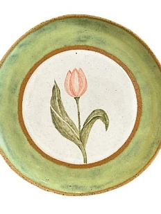 Тарелка ручной работы Тюльпан, зелёная, керамика, 21 см