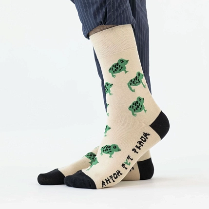 Носки «Лягушка инакомыслия», р-р 38-41, бежевые, фото 1.