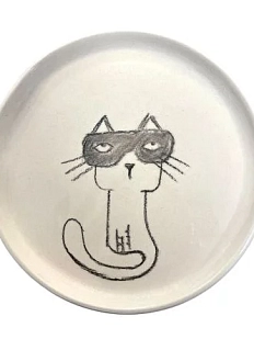 Тарелка ручной работы «Котик в очках», керамика