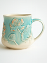 Кружка ручной работы «Лотос и карп», зелёная, фарфор, 430 мл, превью фото 1