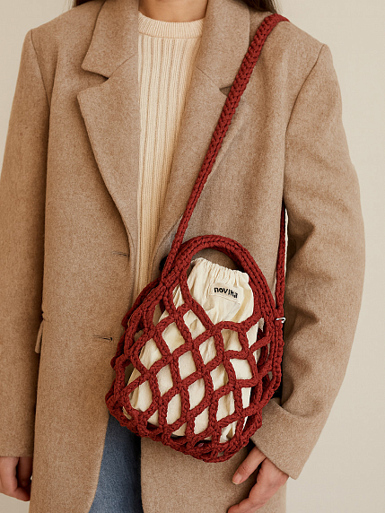 Авоська вязаная ручной работы, винная, фото 2.